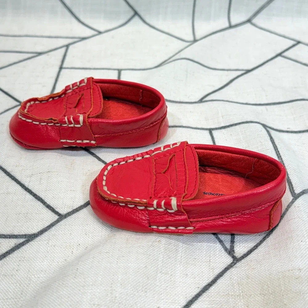 Ralph Lauren Loafers Size 2 Red Leather Infant Penny Moc Toe Slip On Shoes‎
